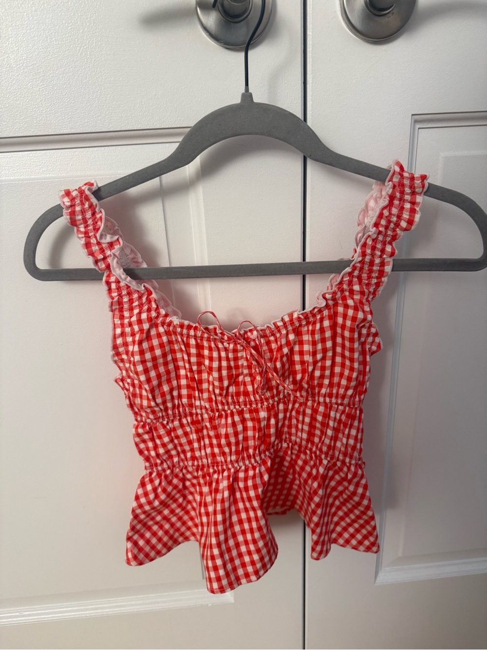 Aritzia Sunday Best Red and White Gingham Helena Top